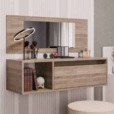 Imagem de Penteadeira Camarim Eva Suspensa Com Espelho 1 Porta - Ssx Multicoisas Freijó