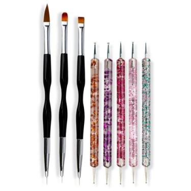 Imagem de Kit 3 Pincéis 2 Pontas Ultra Fino Língua Gato 5 Boleadores Manicure Na