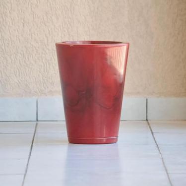 Imagem de Vaso de Plantas Flores Decorativo Sala Jardim Casa Coluna Cone Redonda 39x29 Lisa Marmorizada Polida com Prato (Vermelho)
