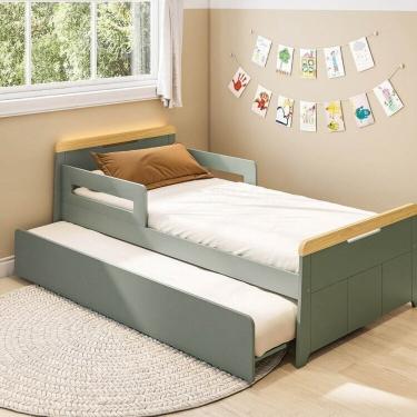 Imagem de Bicama Infantil com Led e Grades de Proteção Petit Casatema Madeiraoriginals Verde/Mel