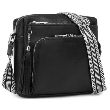 Imagem de Bolsas transversais para mulheres, bolsa transversal média com bolsos RFID e carteira embutida, bolsa de ombro, presentes, Preto, Medium