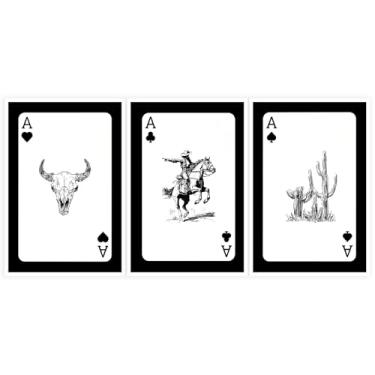 Imagem de Conjunto de 3 pôsteres vintage de caubói ocidental preto e branco, decoração de pôquer do sudoeste, tela neutra de cavalo longhorn touro, imagens estampadas para apartamento e quarto, estética 40,6 x