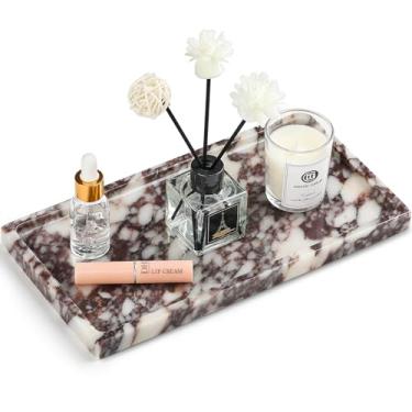 Imagem de Bandeja de banheiro de mármore natural – Bandeja de perfume Moujings genuína para decoração de casa, bandeja de mármore para banheiro organizador de bancada, lenços, velas, café, chave