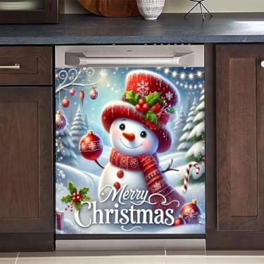 Imagem de BVBOX Capa magnética de Natal para lava-louças 58 cm x 66 cm, capas magnéticas reutilizáveis para geladeira, ímãs de lava-louças, capa decorativa para porta de geladeira, painel adesivo (chapéu