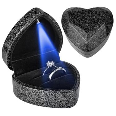 Imagem de Caixa de anel de coração com luz LED, luxuosa caixa de anel de noivado iluminada por LED, caixa de joias de brincos de veludo com luz, caixa de exibição de joias para casamento, noivado, pedido de