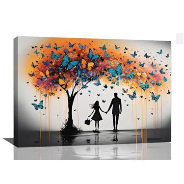 Imagem de Crekviy Imagens de árvore de borboleta, decoração de parede, tela de borboleta, arte de parede, grafite, casal, impressões, pintura, decoração, para banheiro, quarto, sala de estar, presentes