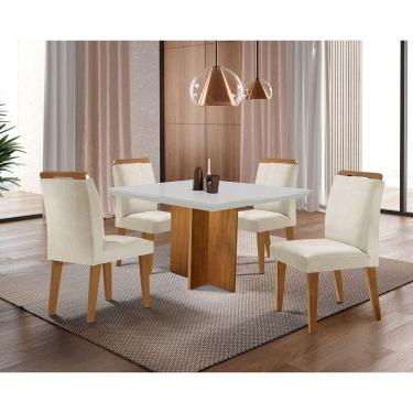 Imagem de Conjunto Sala De Jantar Mesa Olimpia E 4 Cadeiras Athenas /off White/imbuia