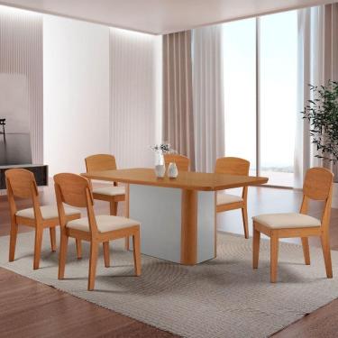 Imagem de Mesa De Jantar Isadora 180cm Tampo Mdf Laminado Veludo Creme Off White
