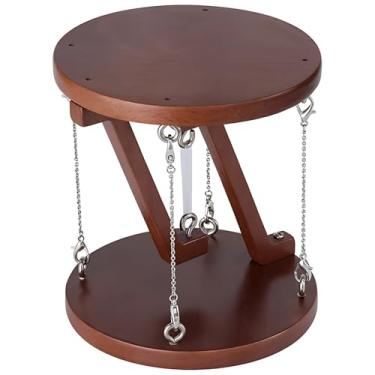 Imagem de Mesa redonda de madeira, design de arte dobrável, suporte tenso, mesa de escritório de arte cinética, tensão de cabo ajustável, cor nogueira