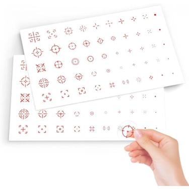 Imagem de 100 peças adesivos No Scope Aim Assist – Decalques de mira estática para jogos FPS, pontos reutilizáveis de 1 a 2 cm para monitores, PC, PS5, Xbox, Switch – sem cola, seguro para tela