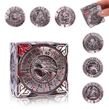 Imagem de KDSPAROS 7 in 1 Spinner DND Dice Set, Metal Roulette DND Dice with 3D Relief for Dungeons and Dragons, Premium Unique Dice Spinner for DM & Tabletop Games RPG Players (Blood Silver)