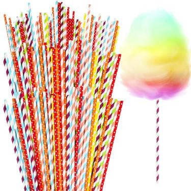 Imagem de 200 peças de cones de algodão doce, palitos de algodão doce de 35 cm, suprimentos de algodão doce de cores aleatórias para aniversário, casamento, festa de feriado, fabricação de doces (cor 3)
