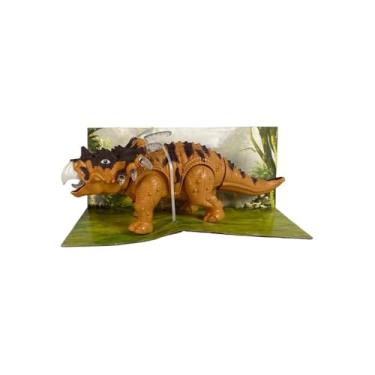 Imagem de Dinossauro Triceratops com Som e Movimento, Brinquedo Infantil em Plástico, 23cm x 10cm x 8cm, Laranja/Verde/Marrom, 3 Pilhas AA, Para Crianças Acima de 3 Anos