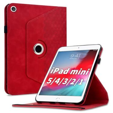 Imagem de Varohix Capa para iPad mini 5 2019, iPad mini 4 2015, rotação de 360 graus, capa protetora de couro PU com suporte para cartão e alça de ombro para iPad mini 5/4/3/2/1 mulher homem, vermelha