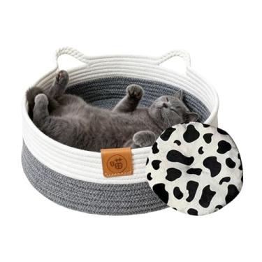 Imagem de Cama para gatos – ninho lavável com tapete – cesta redonda para cães pequenos | para ambientes internos e filhotes de cachorro pequeno, animal de estimação, todas as estações, quarto, sala de estar