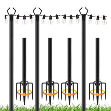 Imagem de Postes para cordão de luzes | Haste de suporte de corda de convés, postes de suporte de luz à prova d'água para ambientes externos para cerca, deck de garagem, pátio, varanda, gramado, terraço