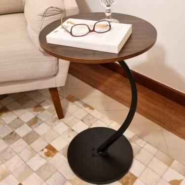 Imagem de Mesa lateral decorativa com cantos arredondados - mesa multifuncional para sofá/cabeceira, compacta e segura (Marrom)