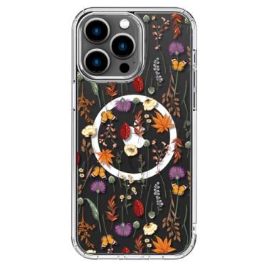 Imagem de ICEDIO Capa para iPhone 16 Pro com protetor de tela - compatível com carregamento sem fio, proteção aprimorada da câmera, capa transparente com design floral moderno para mulheres - floral laranja