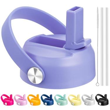 Imagem de Bluwing Tampa de canudo para Hydro Flask boca larga 32 1,134 g, tampas com canudo para Hydroflask 12 16 18 567.0 g garrafas de água de boca larga, tampa de canudo de substituição (roxo limoço