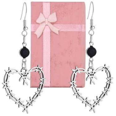 Imagem de Presentes de aniversário femininos, brincos de coração de arame farpado gótico, joias punk penduradas, ouro, prata, coração, espinhos, acessórios para ela, presente de Dia das Bruxas, Natal, Ação de