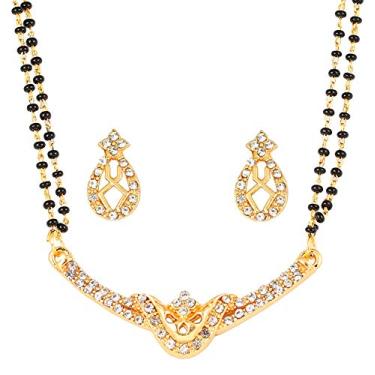 Imagem de Conjunto de joias femininas com colar de bollywood étnico bonito mangalsutra em tom dourado da Touchstone