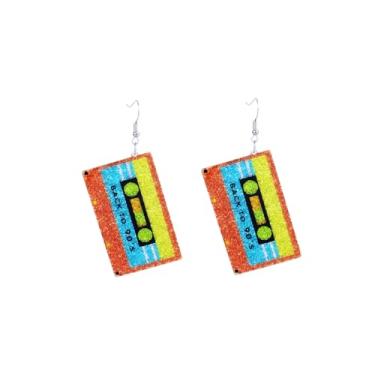 Imagem de LKingel Brincos femininos anos 80 anos 90 vintage fita cassete brinco de fita de rádio pendente brincos 80 anos 90 acessórios de fantasia para mulheres, Acrílico, Sem pedra preciosa