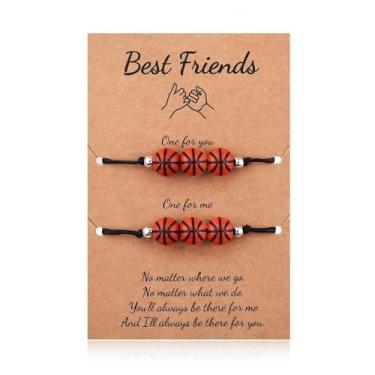 Imagem de Pulseiras de basquete futebol amizade para 2 melhores amigos basquete amantes de futebol presentes para Natal, aniversário, equipe, presente de amizade para colegas de equipe, acessórios temáticos