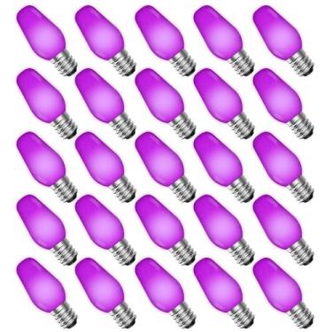 Imagem de Lâmpadas LUXRITE C7 LED roxas de 0,5 W, pacote com 25 luzes de corda