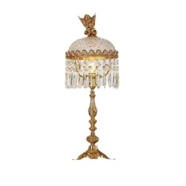 Imagem de Abajur de mesa francês retrô rococó - estilo antigo com vidro cristal e entalhes em latão, elegante abajur de cabeceira/quarto para decoração de sala de estar e jantar (21 * 55 cm)