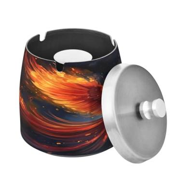 Imagem de Blueangle Phoenix Bird Cinzeiro de penas com tampa para cigarros, à prova de vento/chuva, aço inoxidável, sem fumaça, inodoro, cinzeiro para uso interno ou externo (336)