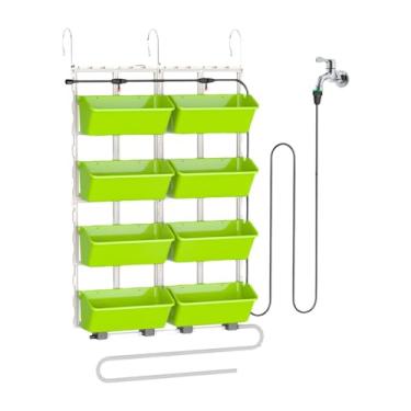 Imagem de Dualoai Vaso de parede vertical para jardim, recipiente para vasos de plantas com drenagem automática, 4 níveis, vasos suspensos para flores e vegetais, Verde