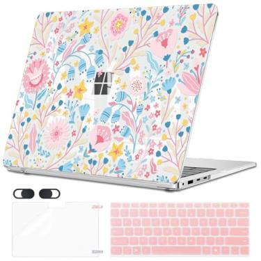 Imagem de Seanai Compatível com Microsoft Surface Laptop 35.1 cm Capa Touchscreen 2024 modelo 2036 (7ª edição), capa rígida de plástico padrão, capa de teclado, protetor de tela, capa para webcam, rosa floral