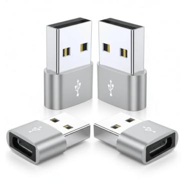 Imagem de Adaptador USB C para USB, pacote com 4, conversor universal USBC fêmea para macho para carregador de carro, iWatch Ultra 3/11/10, Galaxy S25 (cinza)