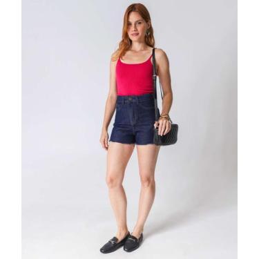 Imagem de Short Jeans Feminino Cintura Alta Barra Desfiada Azul-87029 - UBER JEA