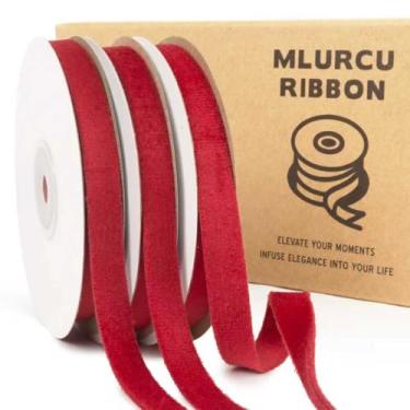 Imagem de Fita de veludo vermelha 9,5 cm x 55 m, vintage, fina, vermelha, dupla face, para enfeites de árvore de Natal, embrulho de presente, decoração de casamento, grinalda e laços de cabelo