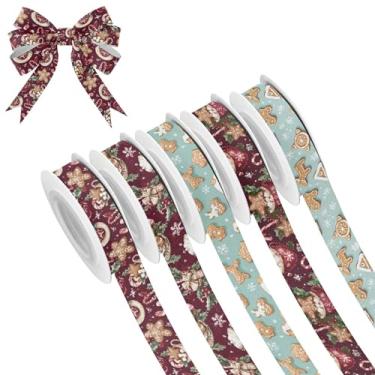 Imagem de SEHANY 5 rolos de fita de Natal 0,59 polegadas 5 jardas fitas de tecido de gengibre de Natal fitas de cetim festivas fitas decorativas de Natal para embrulho de presente faça você mesmo artesanato