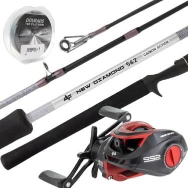Imagem de Kit de Pesca Albatroz, Vara New Diamond 1,68m + Carretilha S22, 5+1 Rolamentos, Linha Monofilamento (Vermelho, Destro)