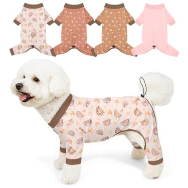 Imagem de Bienbee Pijamas para cães, pacote com 4 roupas fofas macias e macias para cachorros, pijamas, pijamas, roupa ajustável, respirável e elástica para cães pequenos, médios e grandes, meninas e meninos