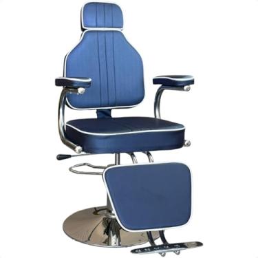 Imagem de Cadeira de Barbeiro Reclinável Hidráulica para Salão de Beleza e Barbearia – Poltrona Estofada (AZUL)