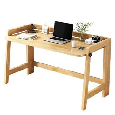 Imagem de Mesa de escritório de madeira maciça, escrivaninha com defletor de 2 engrenagens, altura 64 cm/74 cm, fundo estável, mesa dobrável, mesa de computador, mesa de escritório, mesa de computador, mesa