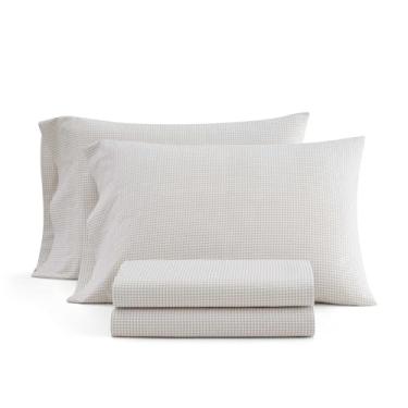 Imagem de Martha Stewart - Jogo de lençóis Queen Size, frescos e sob medida com uma sensação leve de algodão percal naturalmente suave – Lençóis de cama com fronhas combinando e lençol de elástico (bege Gingham