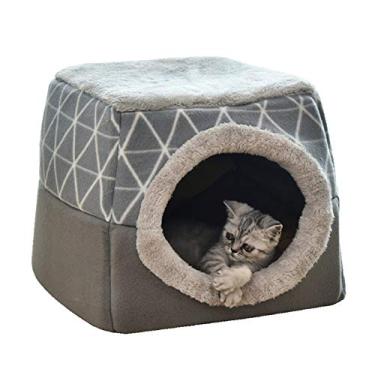 Imagem de Cama de Gato Auto-Aquecida Caverna 2-em-1 Almofada Dobrável para Cães Macia Confortável Todas as Estações Lavável Tapete Pet Indoor com Travesseiro Casa Leve