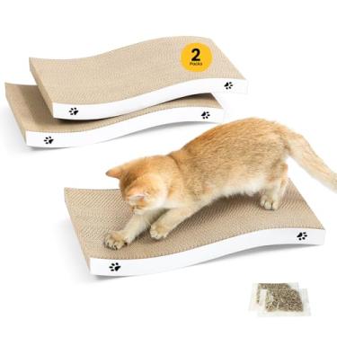 Imagem de Arranhador para gatos, almofada durável, papelão ondulado para gatos internos, resistente, uso frente e verso, reciclável, com erva-dos-gatos, médio, 2 pacotes
