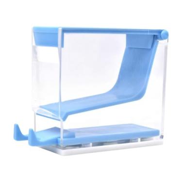 Imagem de RNXRZANK Dispensador de Rolos de Papel, Organizador de Rolos, Antiderrapante, Prático, Transparente, à Prova de Poeira, para Mesa, azul