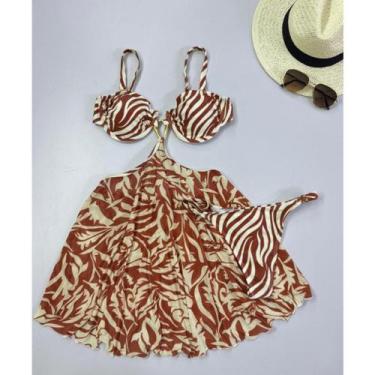 Imagem de Biquíni com Saída de Praia Feminina Conjunto Moda Praia Fio Dental Alç