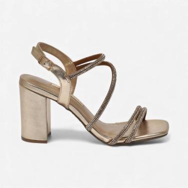 Imagem de Sandália Via Marte Salto Bloco Metalizada Dourada, Gold, 37