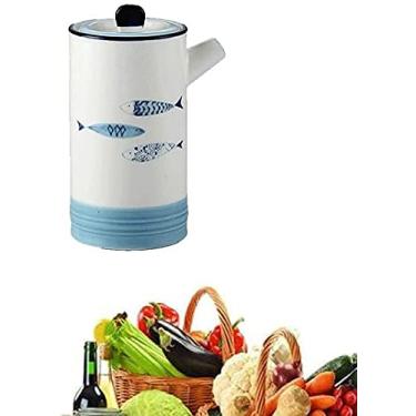 Imagem de uhyOHF Galheteiro de óleo e vinagre, conjunto de garrafas dispensadoras de cerâmica, molho de soja, azeite de oliva, vinagre com despejador, dispensador de condimentos líquidos/C (A