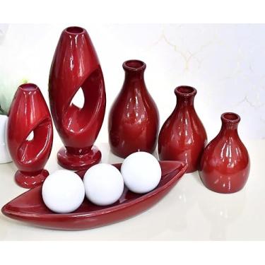 Imagem de Vaso Decorativo De CerâMica – Vaso Artesanal, Adequado Para Colocar No Centro Da Mesa De Jantar, Aparador, Alcova Ou Prateleira.(MARSALA/BRANCO LISO 9PÇS)