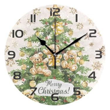 Imagem de YETTASBIN Relógio de parede de árvore de Natal, silencioso, sem tique-taque, operado por bateria, relógio redondo decorativo criativo para cozinha, sala de estar, banheiro, decoração de escritório em