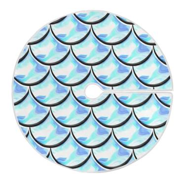 Imagem de Wassud Saia de árvore de Natal azul claro escamas de sereia decorações de árvore de inverno, enfeites de Natal, tapete de árvore grande para decoração de festa de ano novo, 121 cm